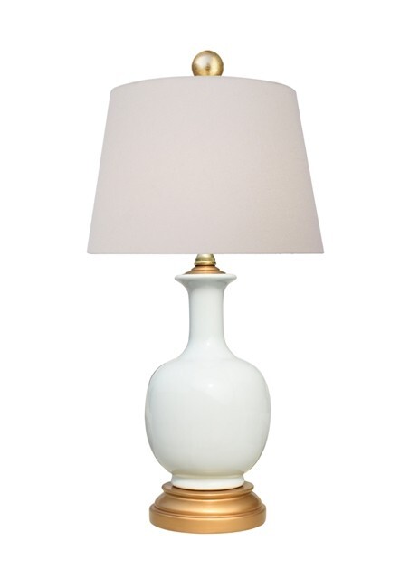 Beautiful White Porcelain Vase Clear Gold Leaf Base Table Lamp 21"