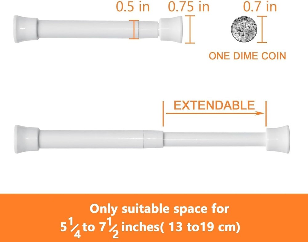 Compact 2-Pack Curtain Rods 5.25-7.5 Inch, Durable & Stylish – No Tools Required