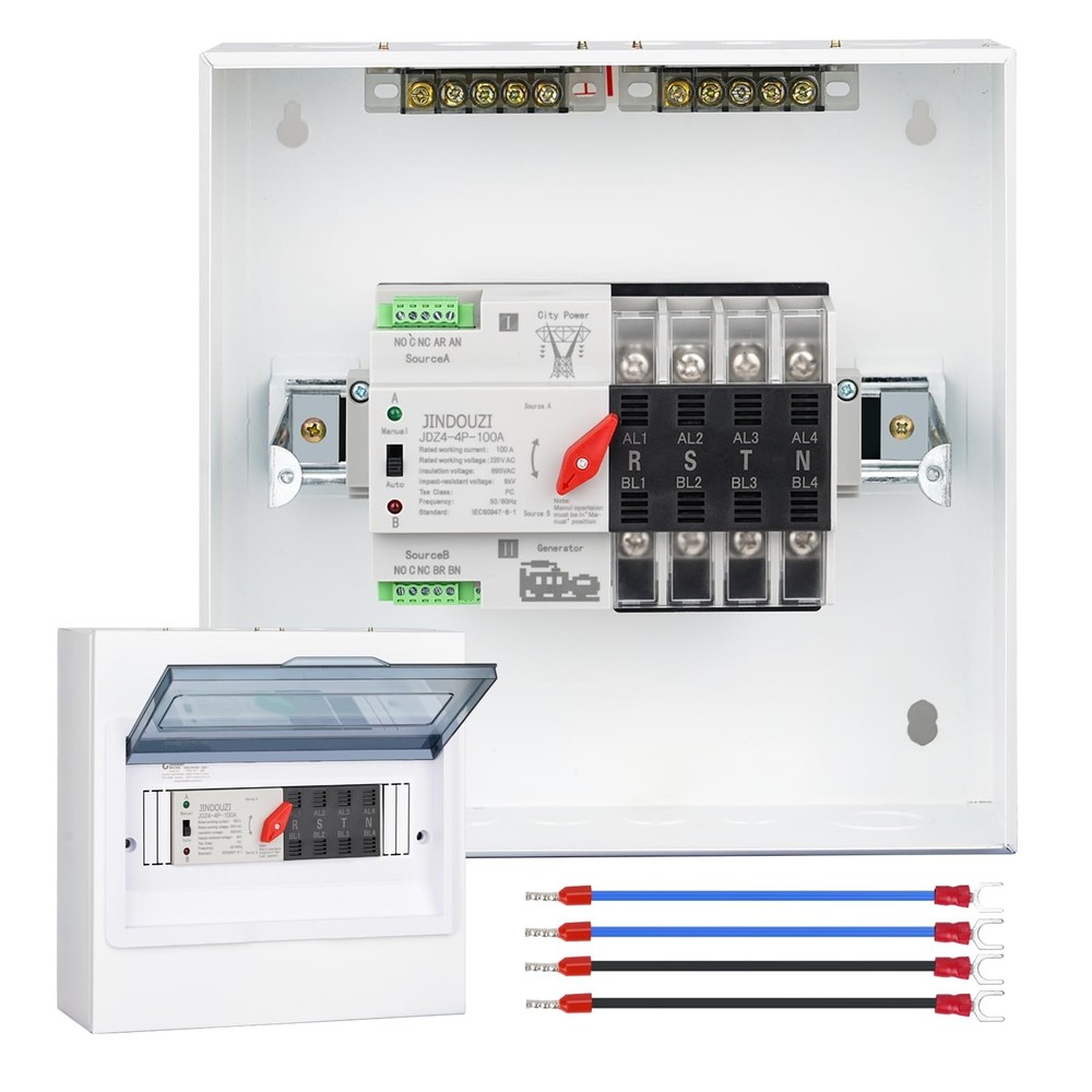 100A Automatic Transfer Switch 220V, Dual Power Generator Switch, Metal Box