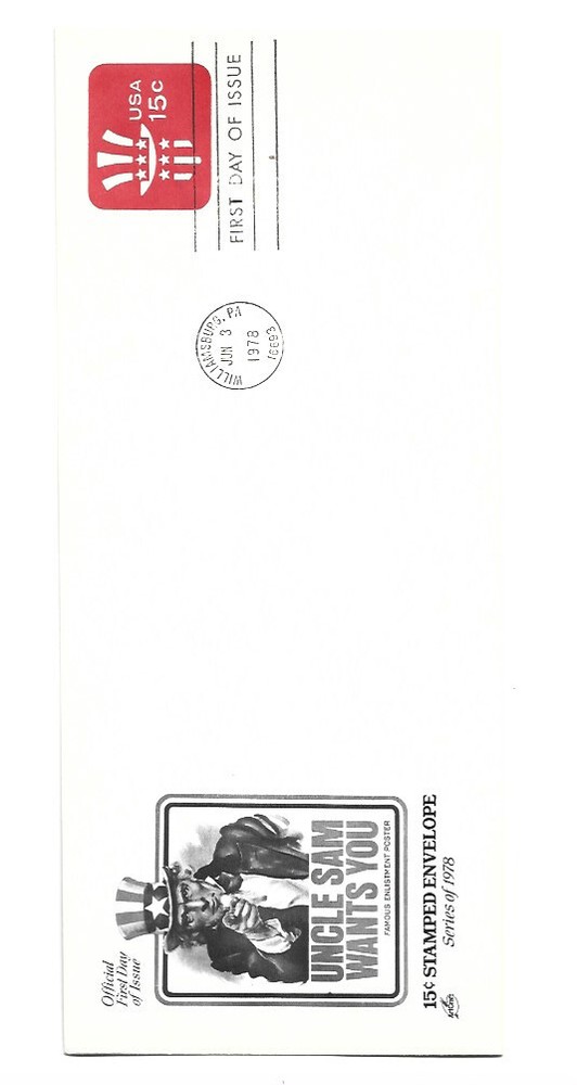 U581  15c Uncle Sam, #10 size embossed envelope  ArtCraft, FDC