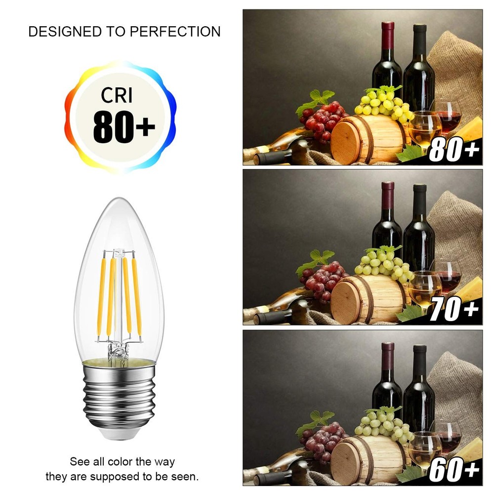 6 Pack LED Filament Bulbs E26 2700K Warm White Candle Lights