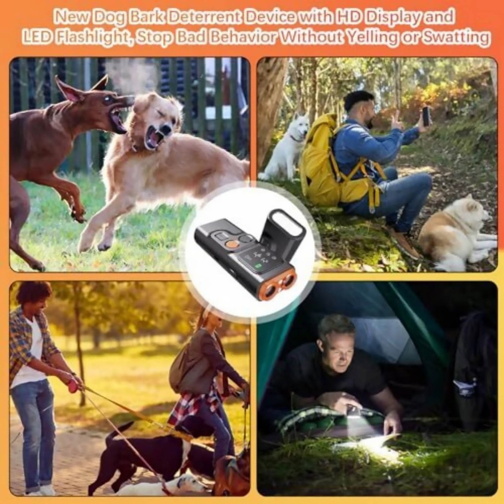 Ultrasonic Dog Training Device with Bark Deterrent and LED Flashlight Feature