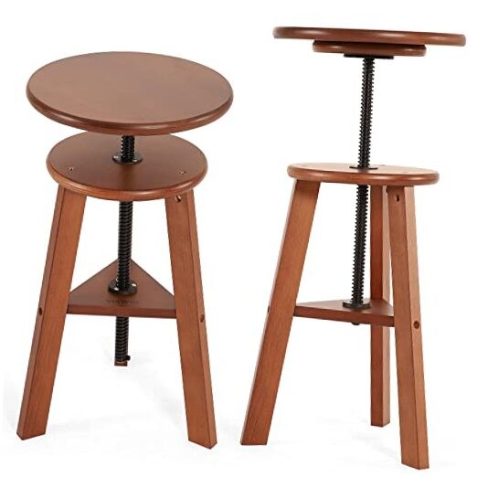 Adjustable Drafting Stool for Artists & Adults, 19"-26" Height Solid Walnut
