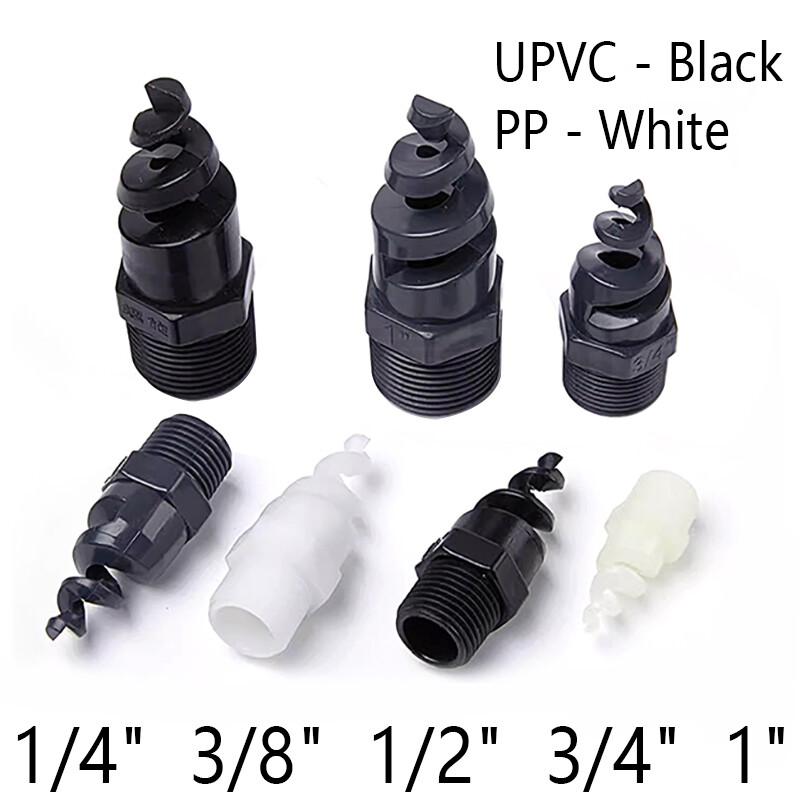 UPVC/PP Spiral Cone Spray Nozzle Atomizing Dedusting Male Thread Misting 1/4"-1"