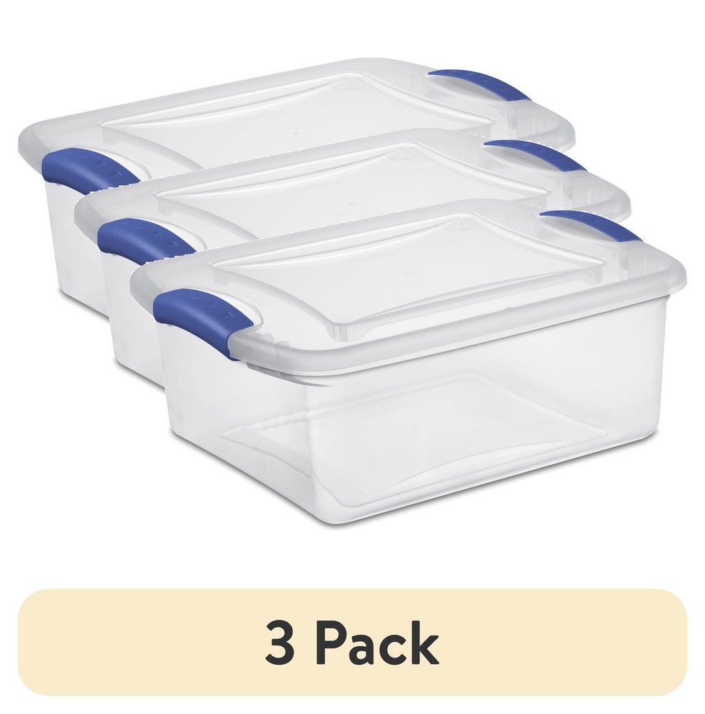 (3 Pack) 15 Quart Small Latching Storage Bin, Clear Plastic Storage Container w