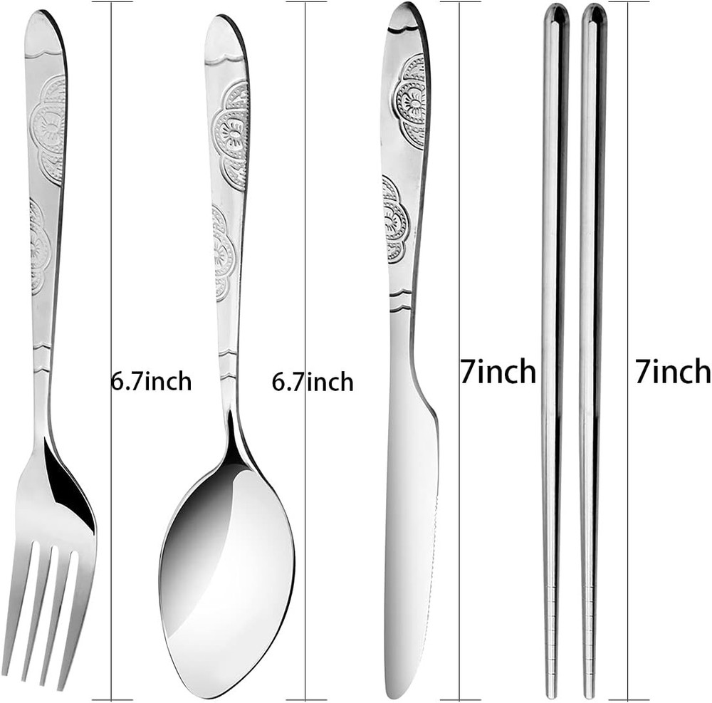 3 Pack Reusable Flatware Sets Knife, Fork, Spoon, Chopsticks, 12Pcs Portable Tra
