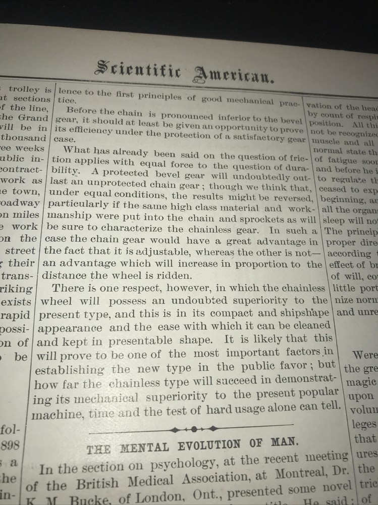 1897 The Chainless Bicycle Advertising Article
