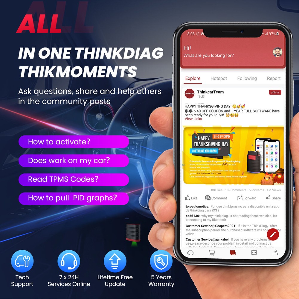 THINKDIAG Mini Car Diagnostic Tool Scanner Full System Fault OBD2 Code Reader