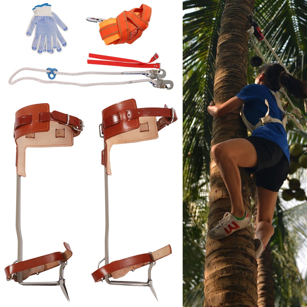 Adjustable Tree Climbing Spike Set Pole Climbing Spurs Tool Climber Strap Gaffs