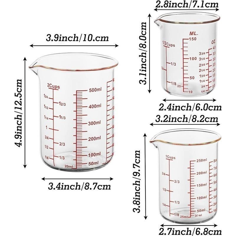 3 Piece Glass Measuring Cup Set High Borosilicate Liquid Kitchen Tools Durable