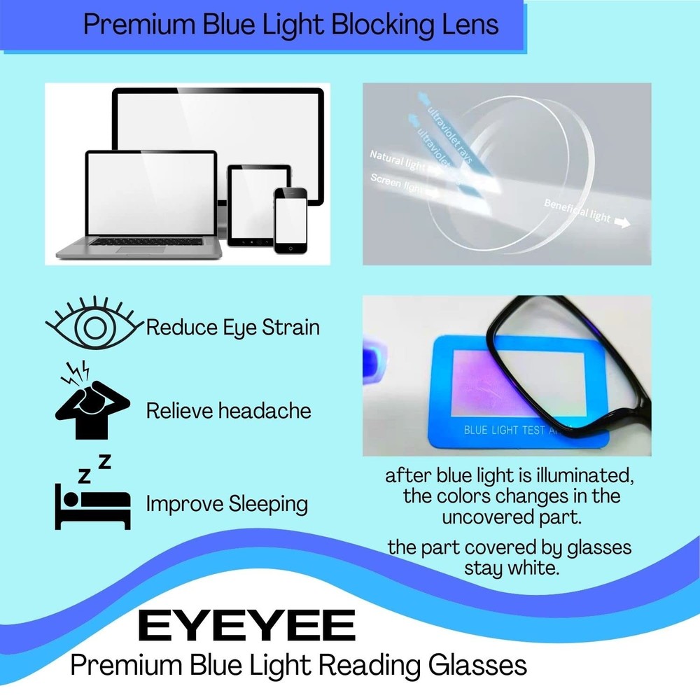 EyeYee Computer Reading Glasses Blue Light Blocking - Reader Eyeglasses Anti Gla