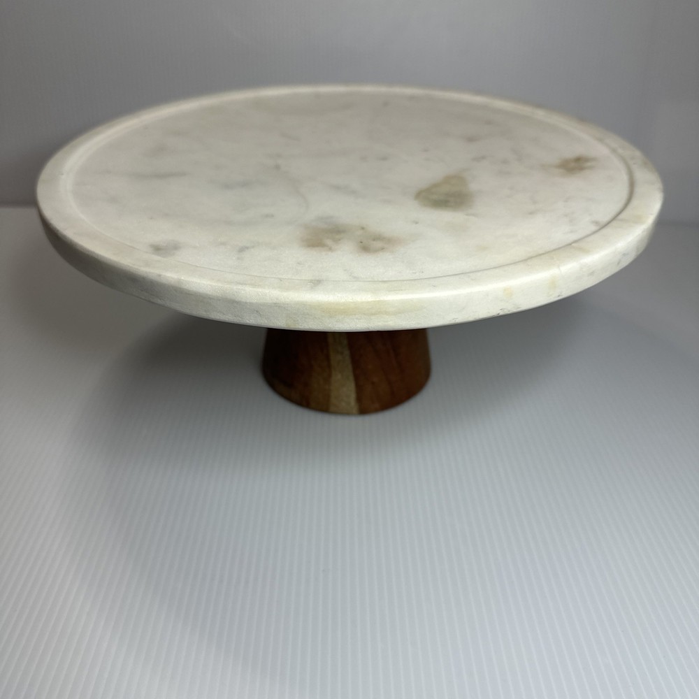 Marble & Wood Cake Stand 12” EUC