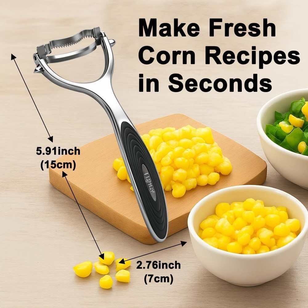 Corn Peeler Tool Set, Stainless Steel Corn Kernel Remover with Serrated Blade, E