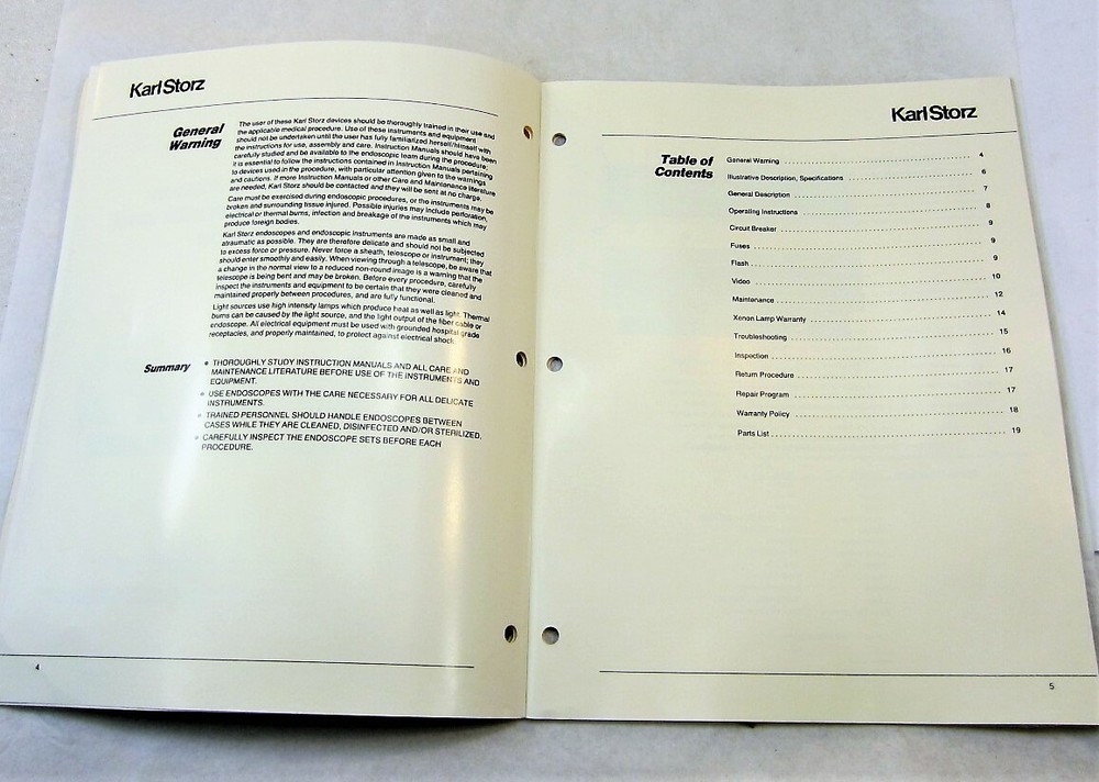 Karl Storz Automatic Xenon Flash Generator & Light Source Manual 610