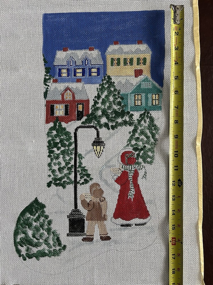 Hand painted needlepoint stocking canvas