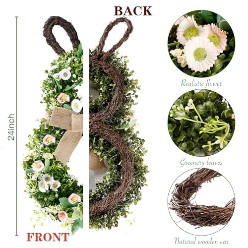 24 Inch Easter Bunny Wreath Spring Bunny Shaped Artificial Flower Green