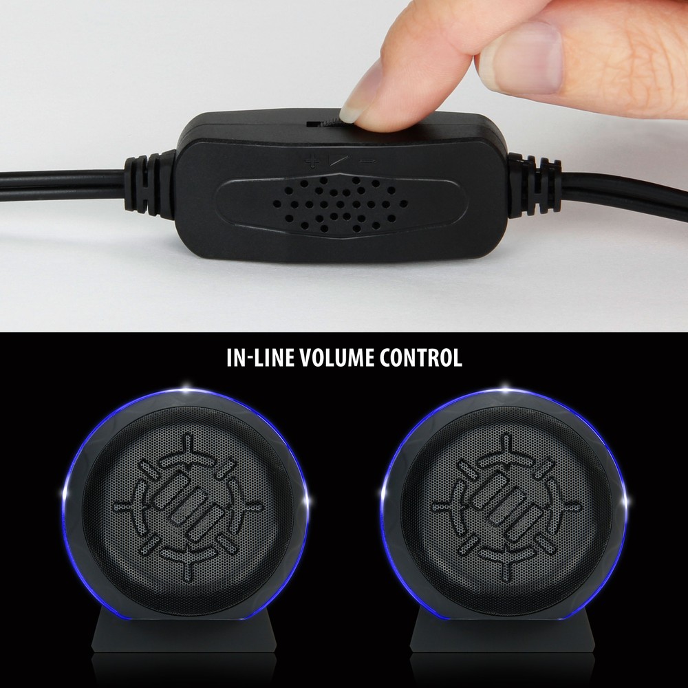 LED Gaming Speakers with In-Line Volume Control & Powerful 5W Drivers