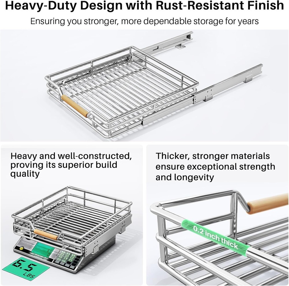 Pull out Cabinet Organizer,Heavy Duty Smooth Sliding Under Cabinet