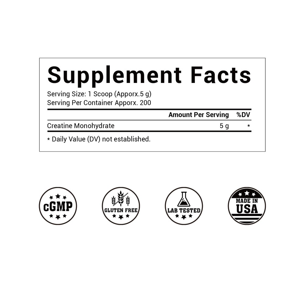 Pure Creatine Monohydrate Powder 2000G 5000mg Per Serving Micronized Creatine