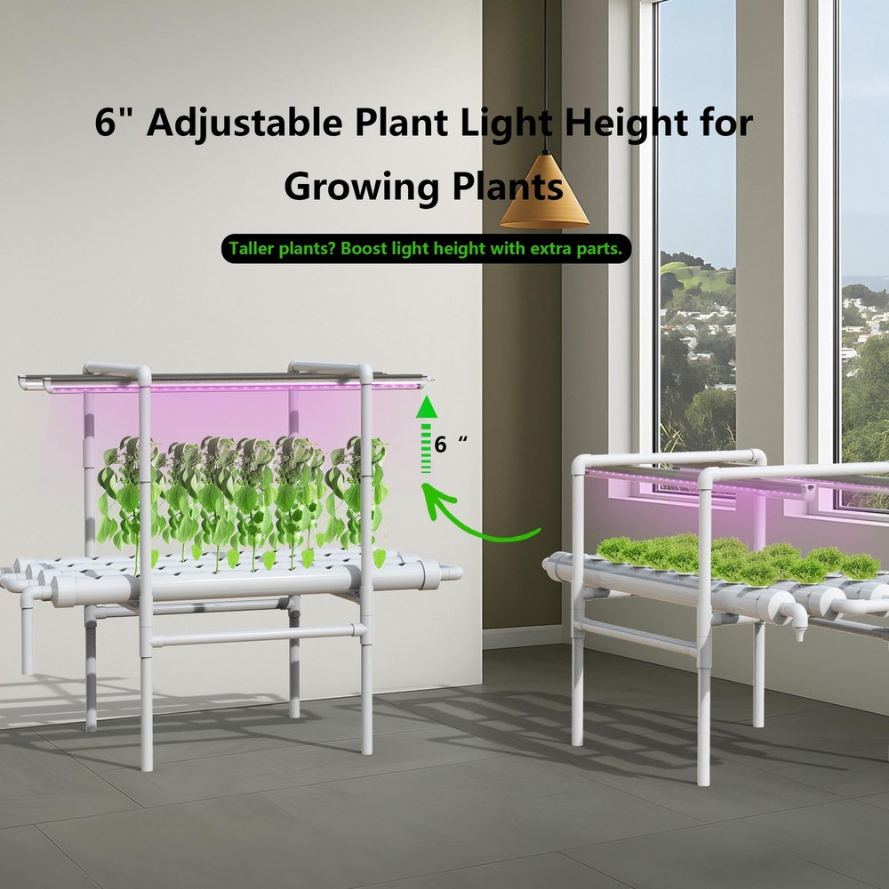 NFT Hydroponic Growing System Kit - Full-Spectrum Grow Lights ＆ Timer | 36 Pl...