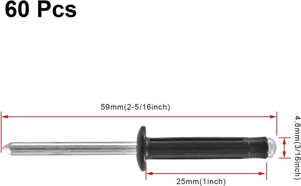 60 Pcs 3/16" X 1" Tri-Fold Exploding Pop Rivets, Aluminum Large Head Blind Rivet