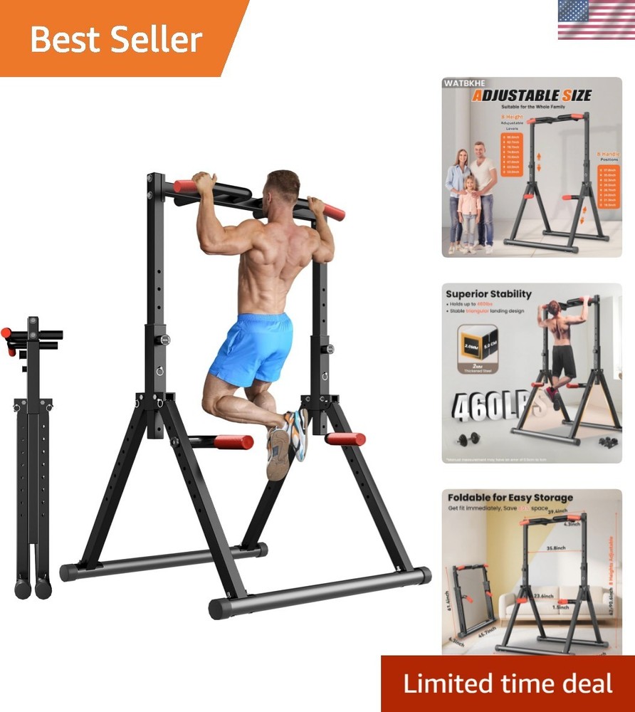 Foldable Power Tower Dip Station - Adjustable Height & Multi-Function Home Gym