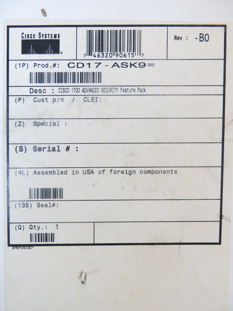 Cisco CD17-ASK9= Cisco Advanced Security Feature Pack for 1700 Series Routers