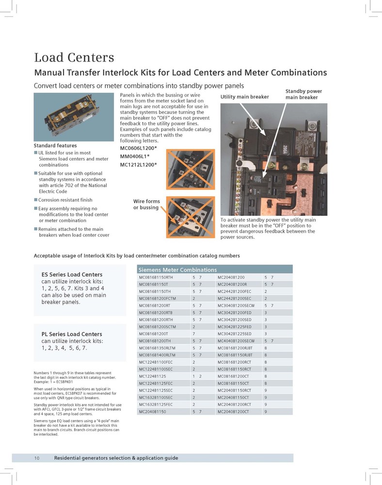 ECSBPK01 Generator Standby Power Mechanical Interlock