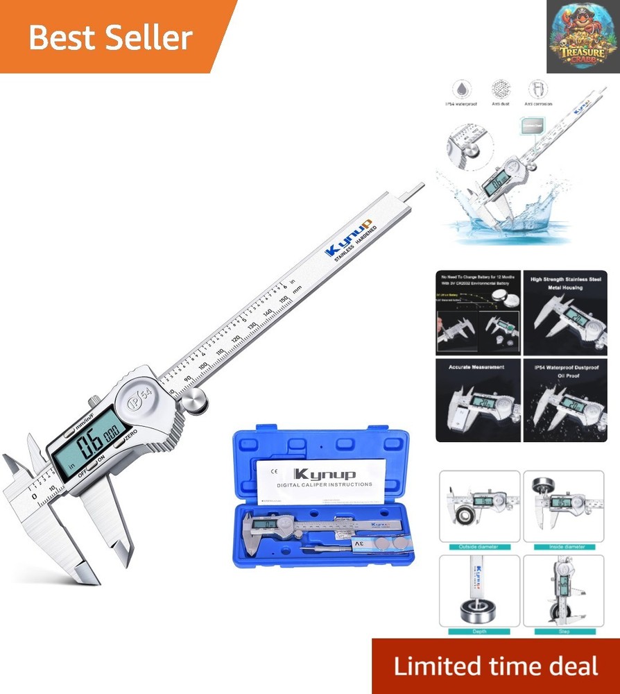 Versatile Digital Caliper 6 Inch - Splash Proof, Large LCD, 3 Units Conversion