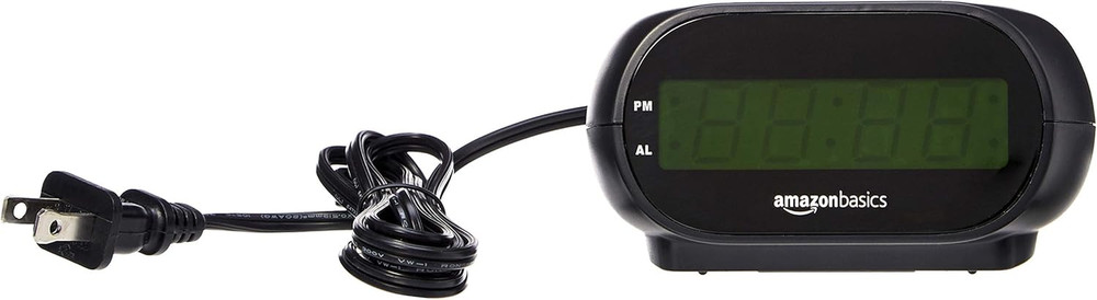 Amazon Basics Small Digital Oval Alarm Clock with LED Display, Nightlight & Batt