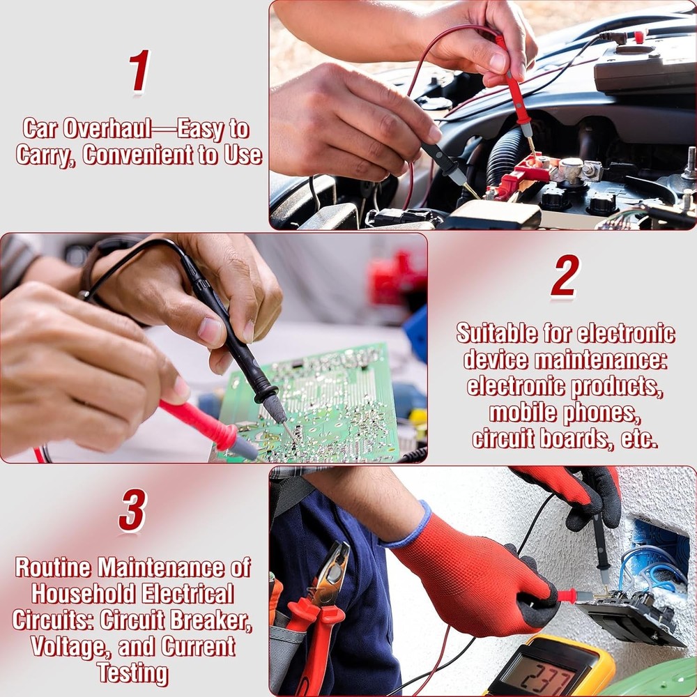 Professional Multimeter Test Leads Kit,Extra-Long Soft Silicone Meter Red