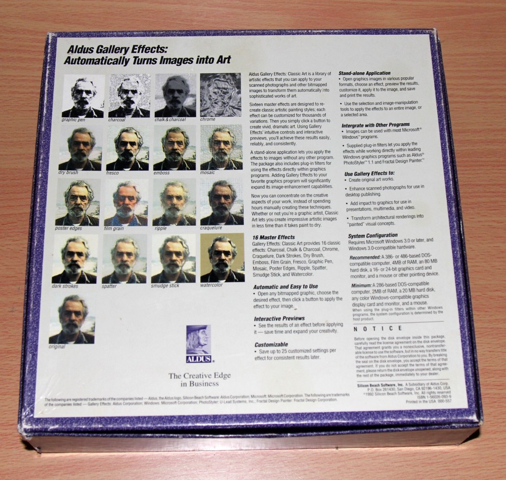 Aldus Gallery Effects 1.0 for Windows 3.x – 3.5" Floppy Graphics Software