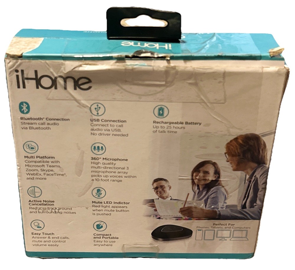 iHome CallBoost Bluetooth Conference Speakerphone Noise Reduction Home Office