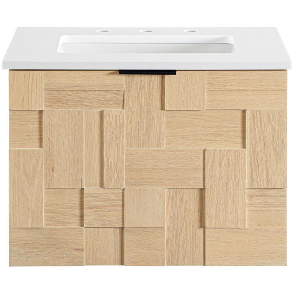 Pemberly Row 24" Natural Engineered Stone Wall Mounted Bathroom Vanity