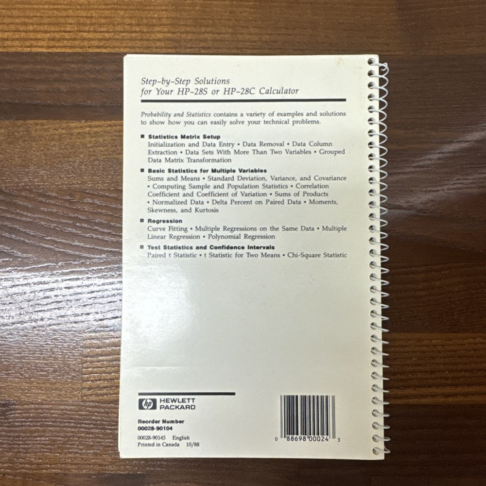 Hewlett-Packard Step-By-Step Solutions - Probability and Statistics - HP 28C/28S