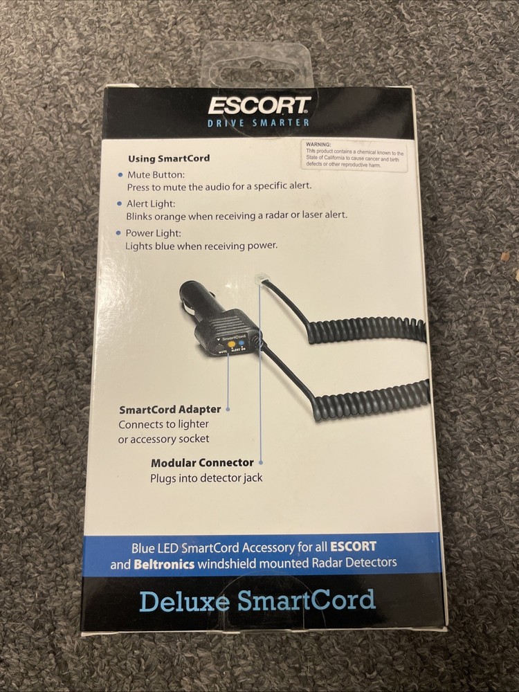 Escort 0010054-2 Deluxe SmartCord Blue LED Beltronics Windshield Detectors