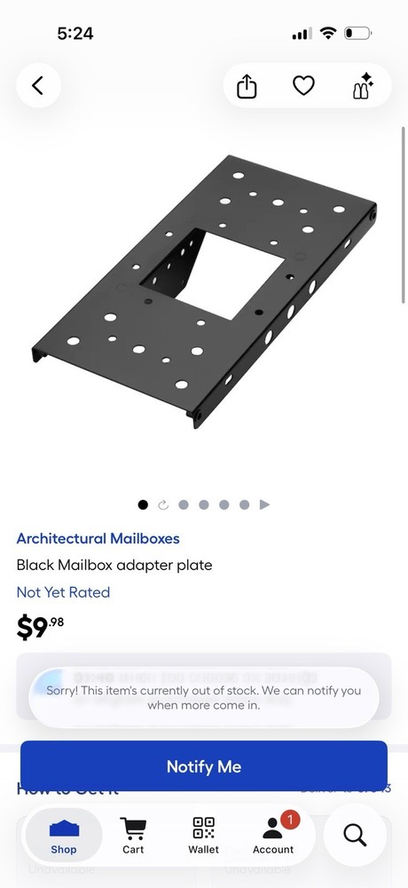 Mailbox Adapter Plate Architectural Mailboxes  4" x 4" Black New