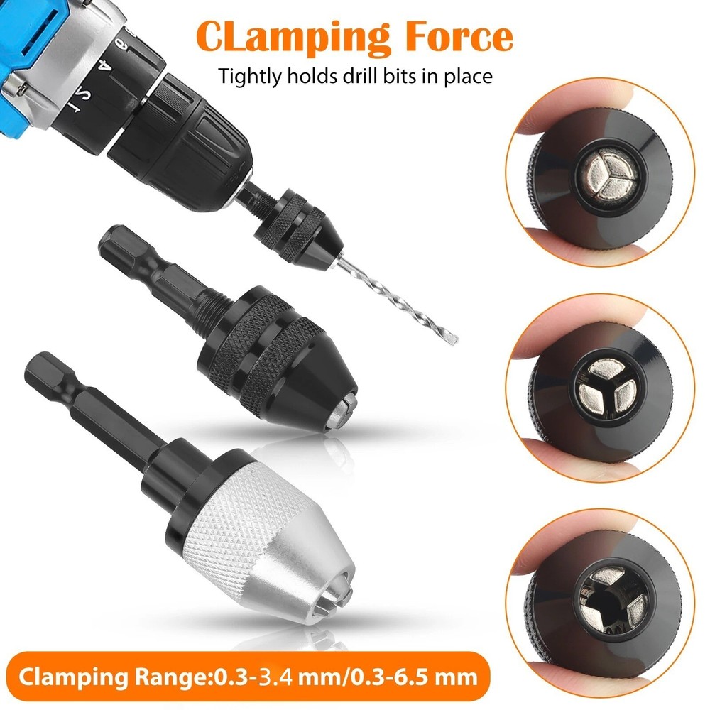 2x Keyless Chuck Adapter 1/4" Hex Shank Durable For Power Tools Quick Change