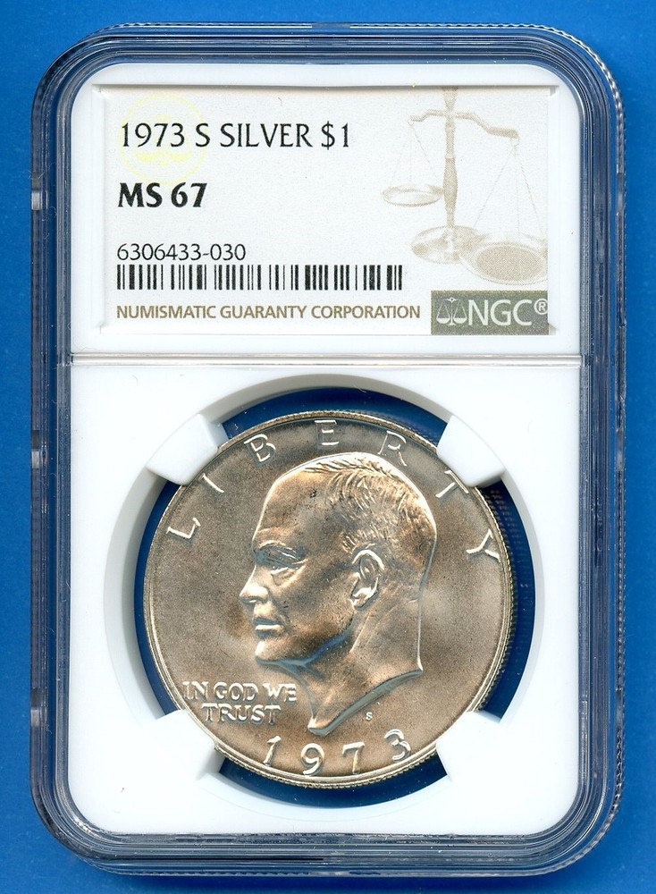 1973 S NGC MS67 Eisenhower Dollar $1 US Mint Silver 1973-S MS-67 Blast White
