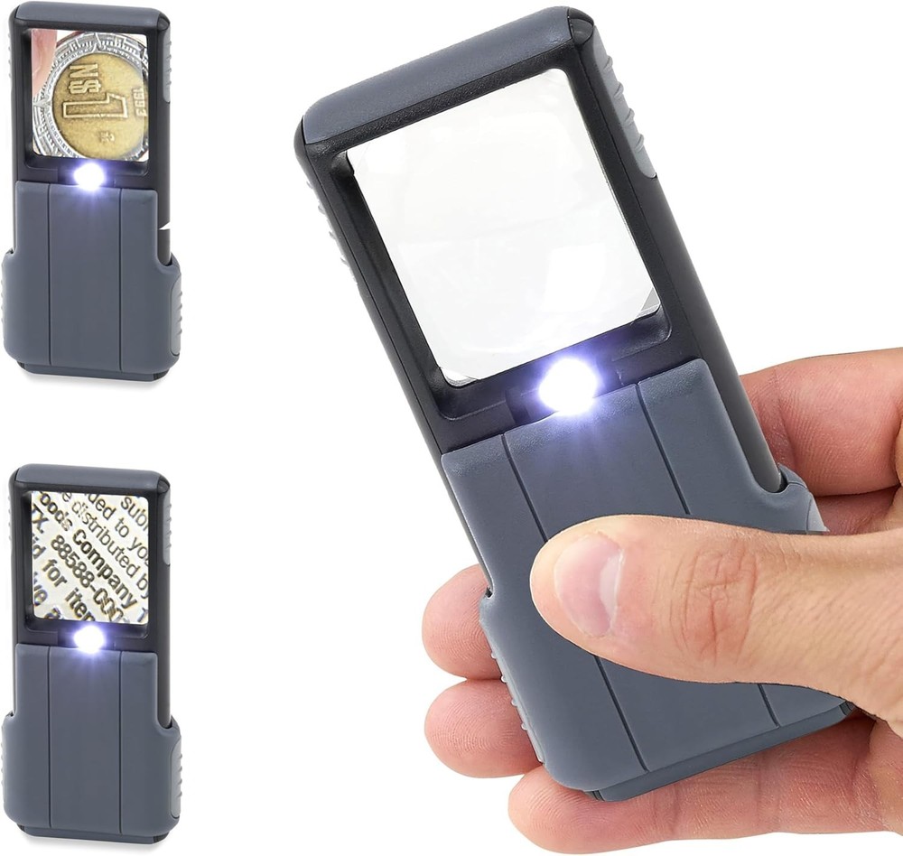 MiniBrite LED Lighted Slide-Out Aspheric Magnifier in Gray