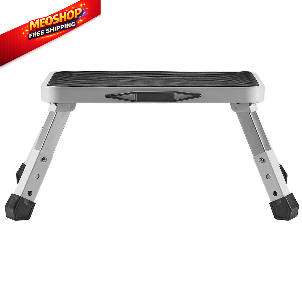 VEVOR 1-Step 330lbs Capacity Folding Steel Step Ladder, 1-Step, White+black