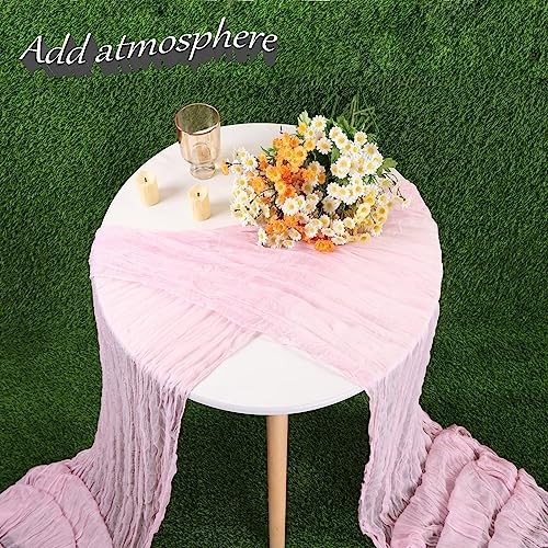 13.3FT TuTive Light Cheesecloth Table Runner Boho Gauze 1 Pack－13.3Ft Pink