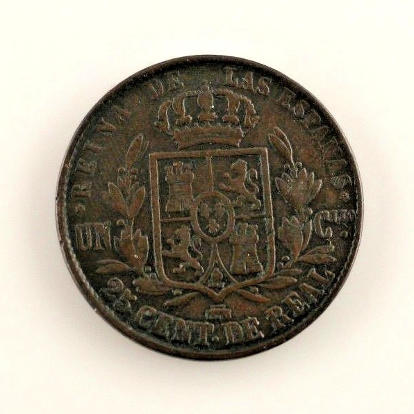 1858 Spain 25 Centimo (VF+) very Fine Plus Condition