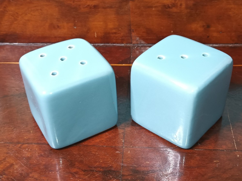 10 Strawberry Street Square Salt & Pepper Nova Blue Ceramic Dice Modernism