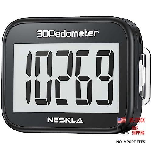 3D Pedometer for Walking, Simple Step Counter with Large Digital Display, Black