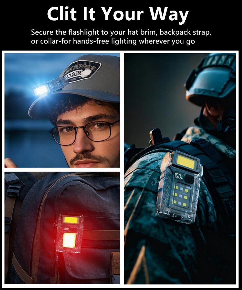 USB Rechargeable LED Light Flashlight Mini Torch Pocket Lamp Waterproof Hat Clip