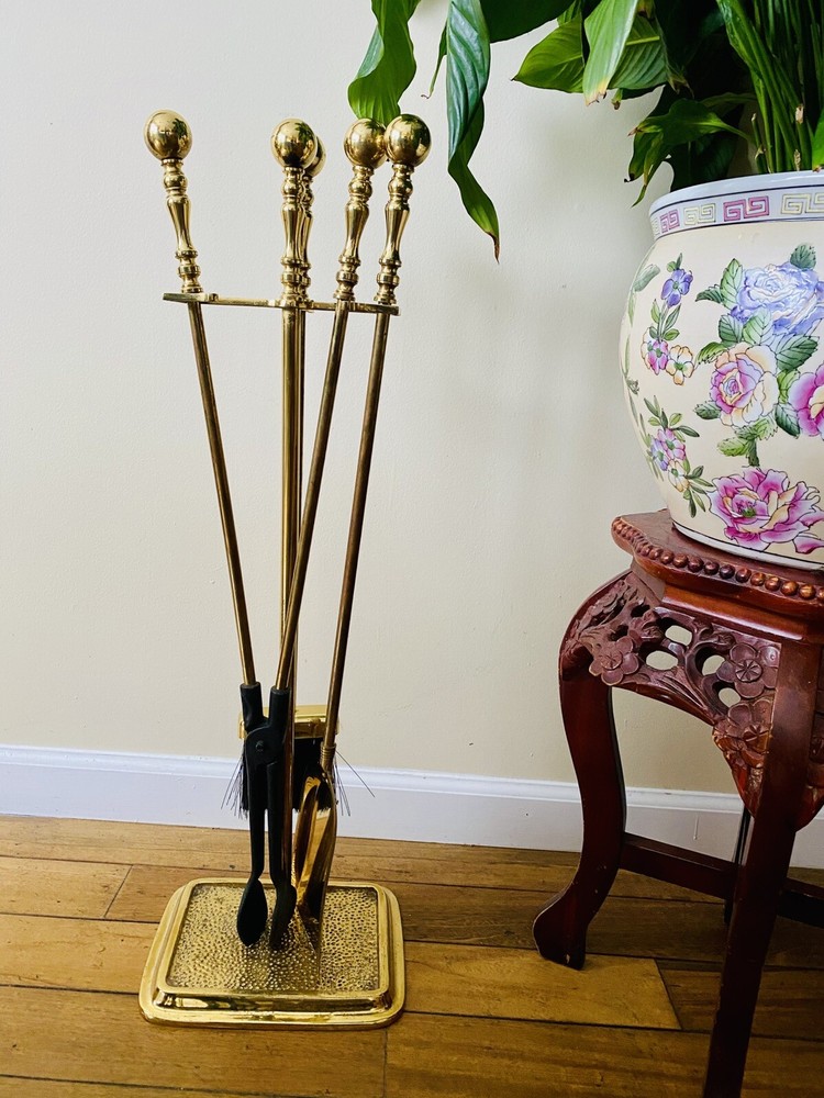 Vintage Fireplace Brass 4 Piece Tool Set 30'' Tall