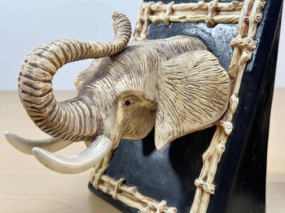 Vintage Ceramic Elephant Bookends, Hand painted, 8” tall - 2001
