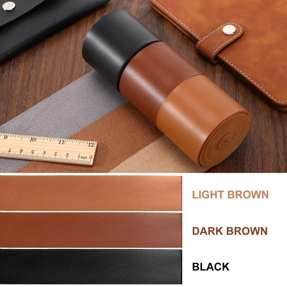 3 Rolls Leather Strap Leather Belt Strips Flat Leather Straps Single Sided Fa...