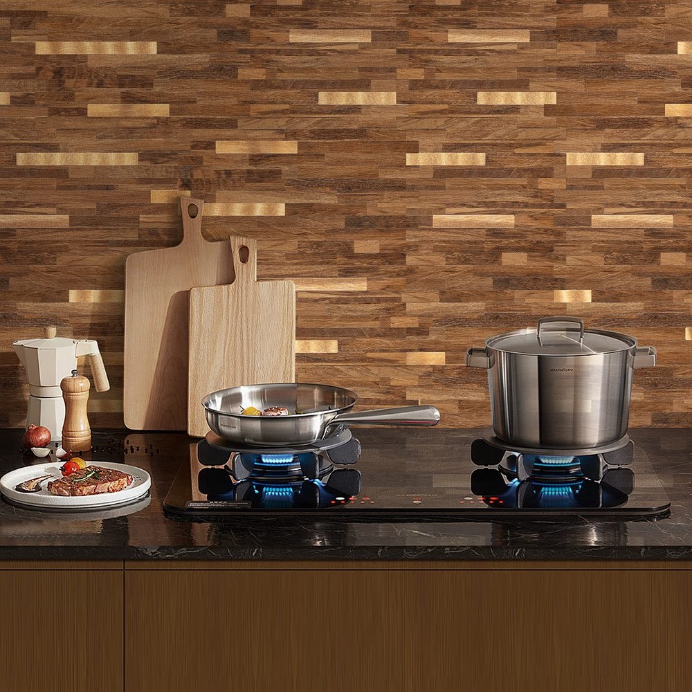 Midcard 10 Sheets Peel and Stick Backsplash PVC 10, Rectangular Dark Brown